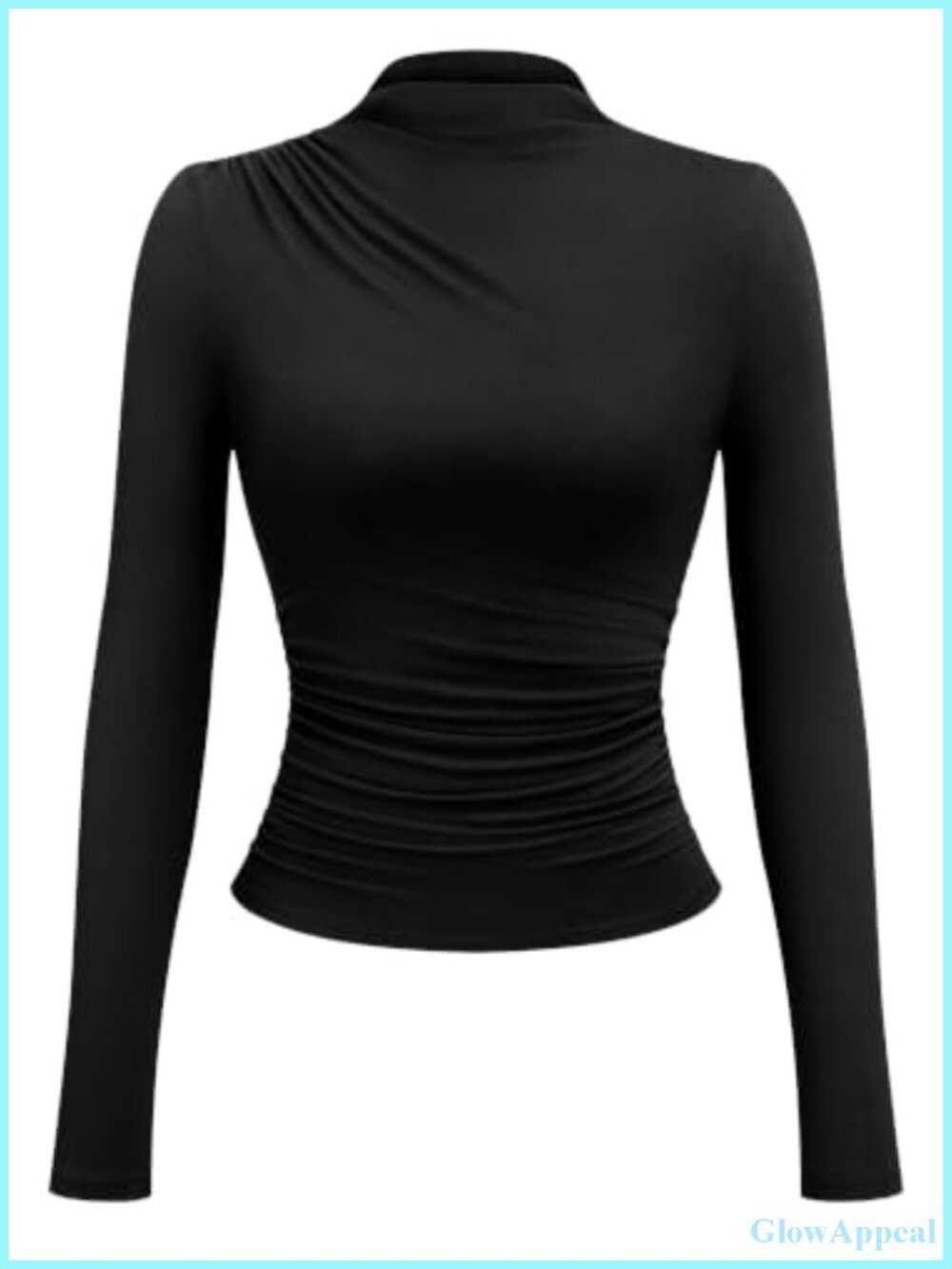 Women Mock Neck Ruched Long Sleeve Fitted Work Blouse Modal Knit